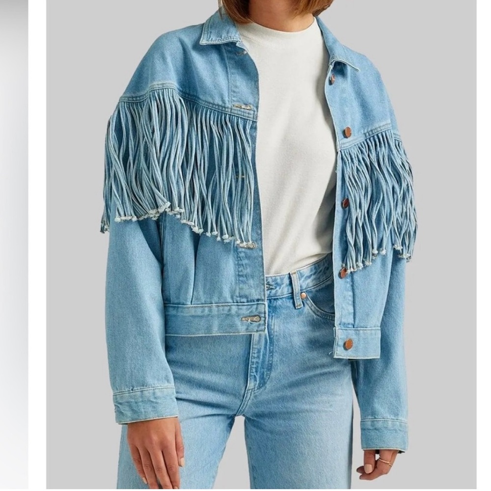 ISO Wrangler Light Blue Fringe Throwback Jean Jacket